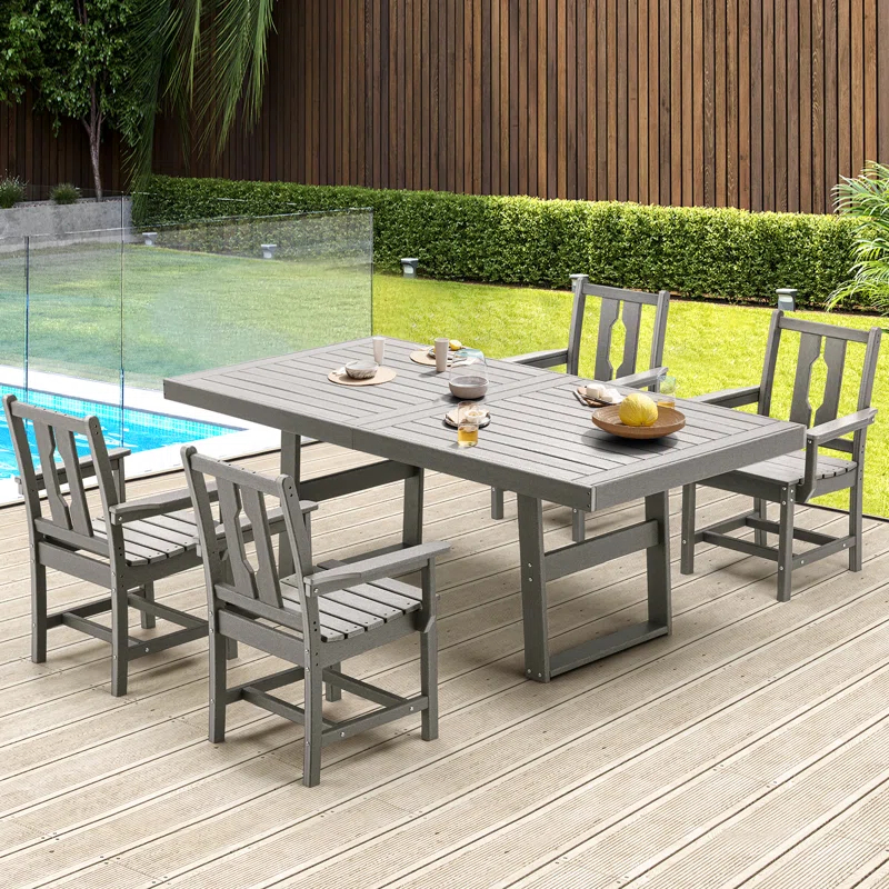 Mabry 5 Piece Patio Dining Set, Patio tables with 4 Chairs,Patio Furniture Sets Made of HDPE Materia and Metal Frame Reinforcement for Backyard, Porch, Lawn，Party and Garden,Gray
