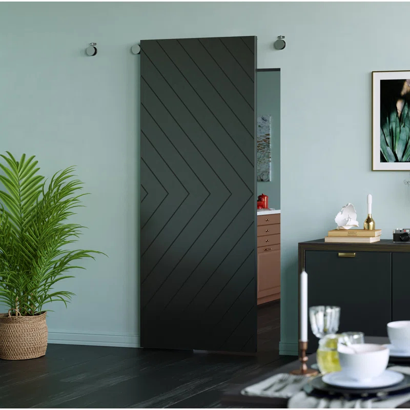 Renin 88'' Solid + Manufactured Wood Paneled Painted without Installation Hardware Kit Barn Door