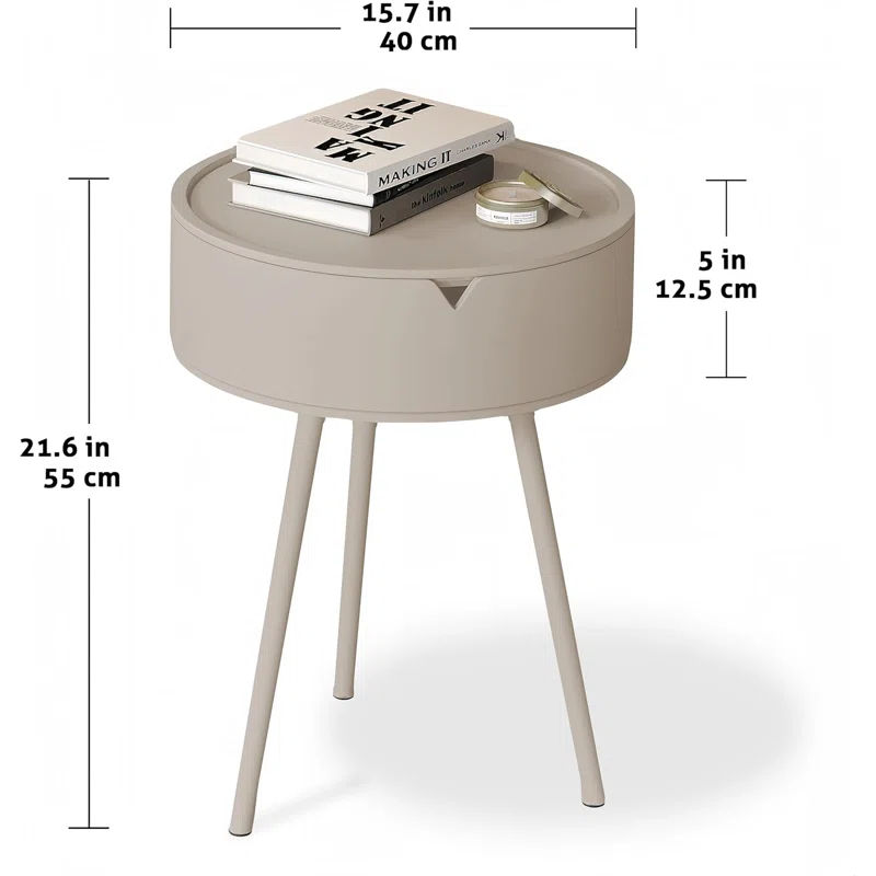 Round End Table With Storage For Living Room, Modern Small Side Table For Small Spaces,Nightstand Bedside Table For Bedroom Balcony