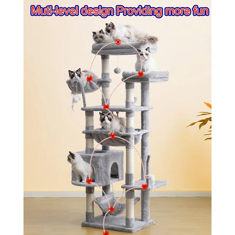 63" Cat Tree For Large Breeds - Spacious Platforms, Hammock, Sisal Scratching Posts & Cat Condo, Indoor Use