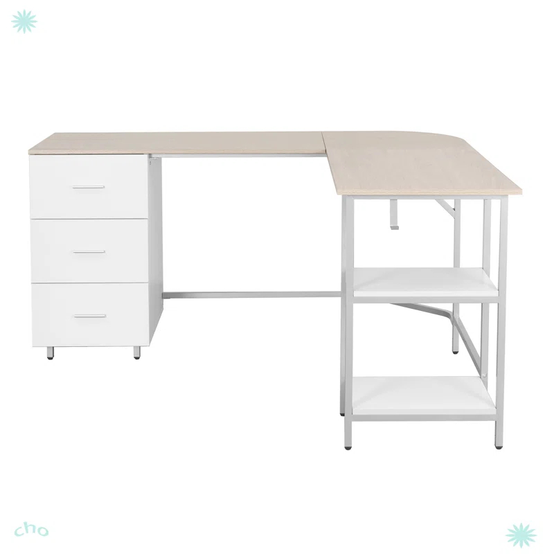 17 Stories Techni Mobili L-Shape Home Office Two-Tone Desk With Storage
