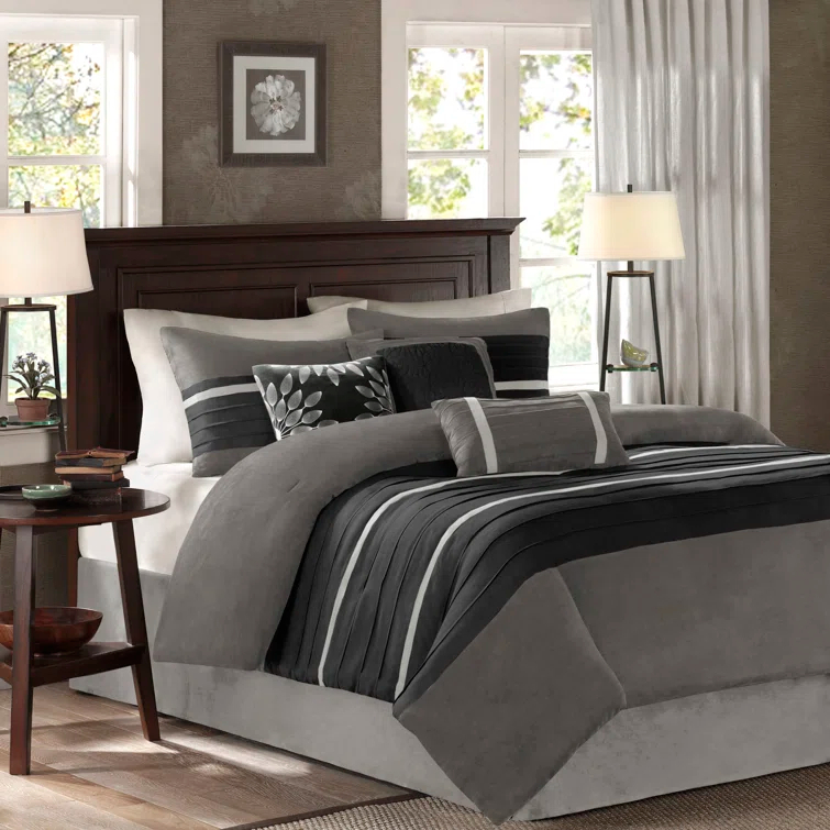 Madison Park Palmer 7 PC Pieced Faux Suede Comforter Set