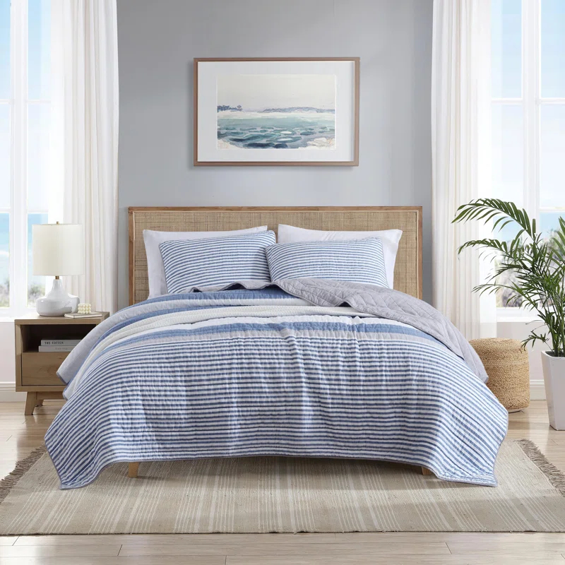 Nautica Nautica Fairwater Cotton Reversible Blue Quilt Set
