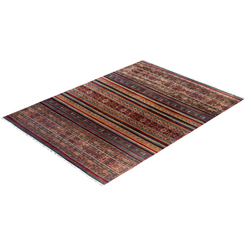 Hand-Knotted Red Wool Geometric 8'11" x 12'2" Area Rug