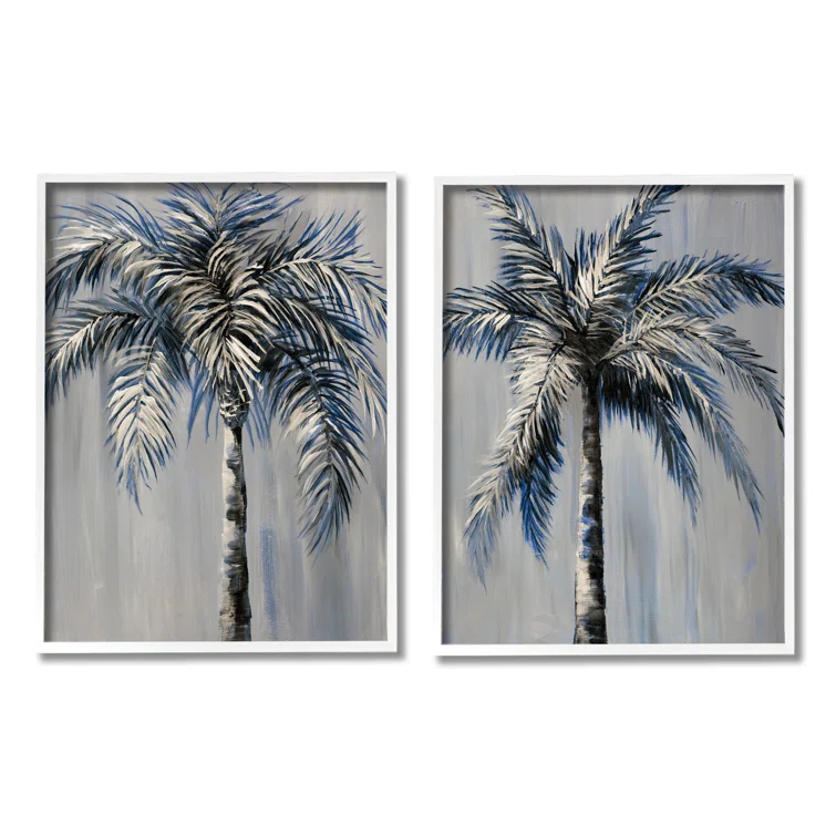 Stupell Industries A2-592-Giclee " Gray Modern Palm Trees " by Nan 2 - Pieces Painting Print