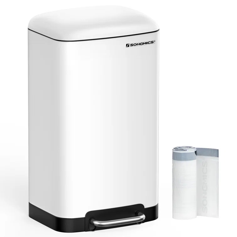 8 Gallon Trash Can with Lid, Garbage Can, Stainless Steel Small Waste Bin with Step Pedal and Inner Bucket, Soft Close, Kitchen