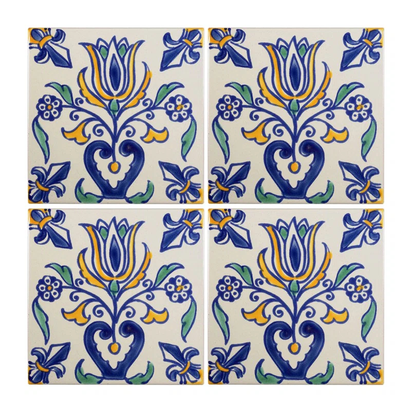 Casablanca Market Mediterranean 4'' x 4'' Hand Painted Ceramic Decorative Accent Tile