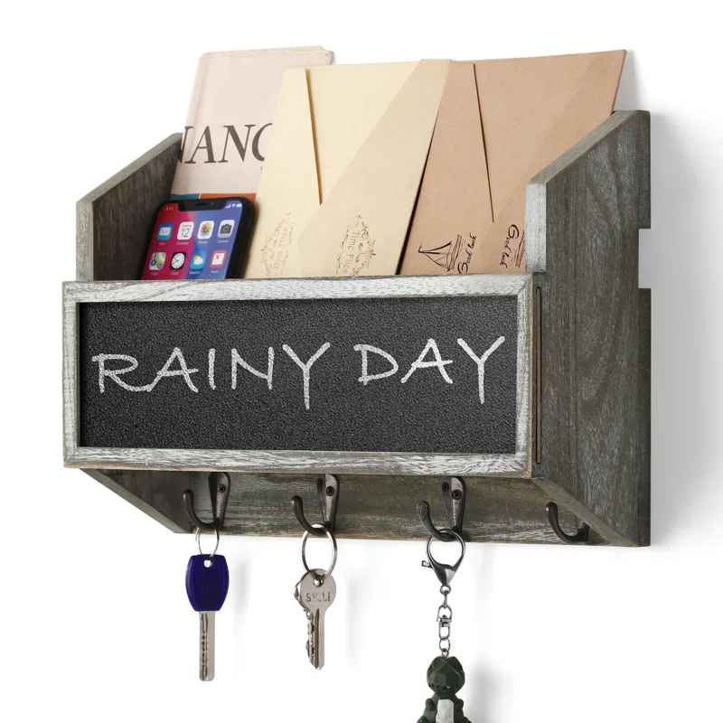 Lun Solid + Manufactured Wood Wall Organizer with Key Hooks