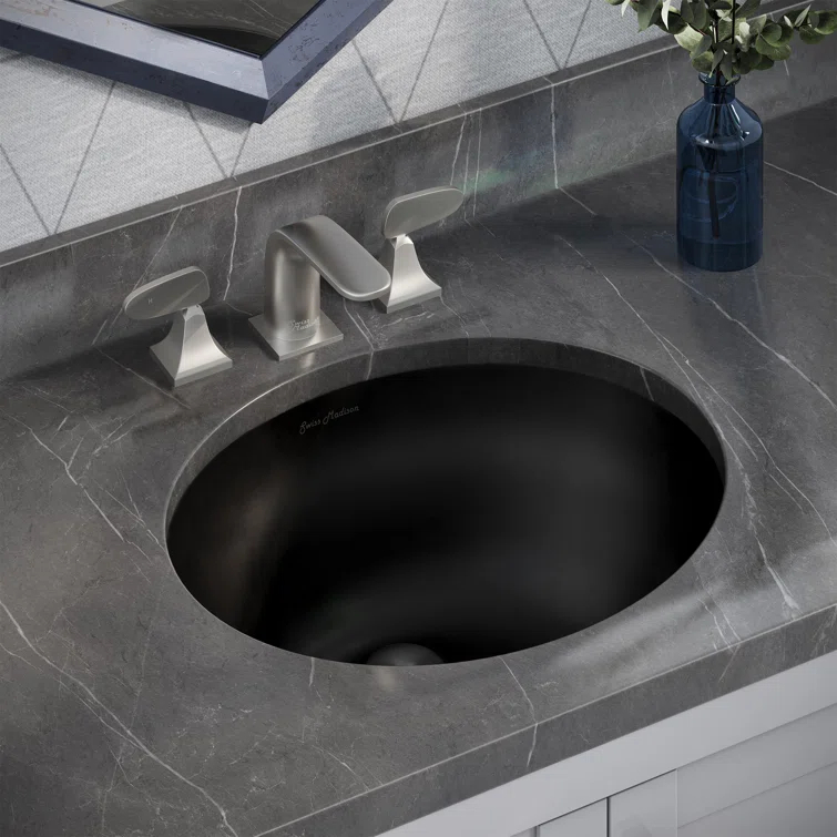 Swiss Madison Monaco 19" Ceramic Undermount Bathroom Sink In Matte Black SM-UM621MB