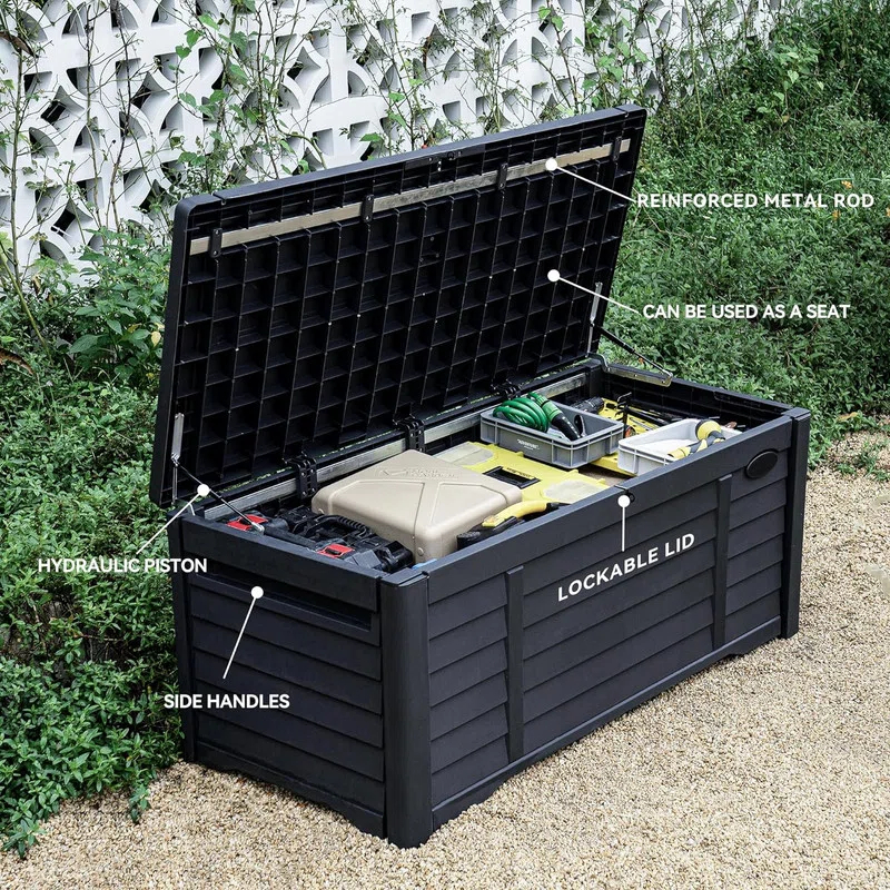 GEMBIK 120 Gallon Large Deck Box Waterproof Outdoor Storage Box, Resin Louvered Patio Storage , Black