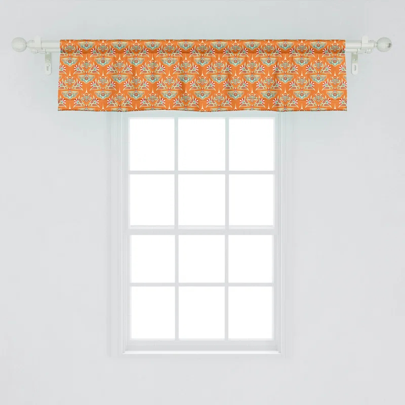 Ambesonne Ambesonne Traditional Valance Pack of 2 Orange Folkloric Damask  Burnt Orange and Seafoam