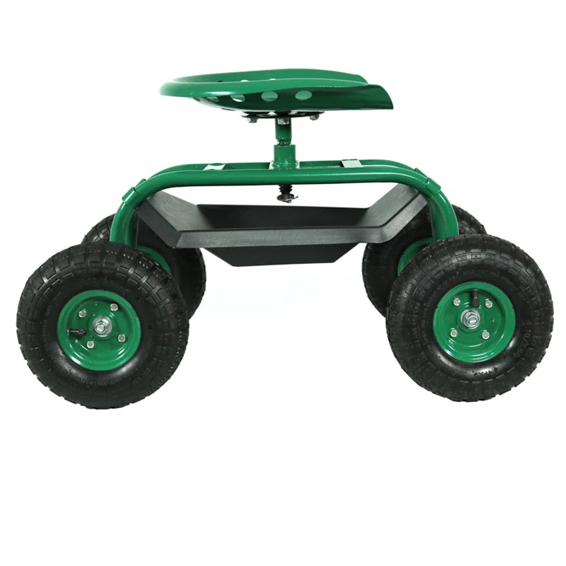 SunnyDaze Decor Steel Rolling Garden Cart Scooter with Swivel Seat and Tool Tray