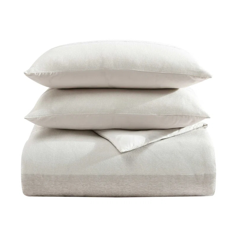 Vera Wang Vera Wang Chenille Waffle Stripe Beige Duvet Cover Set