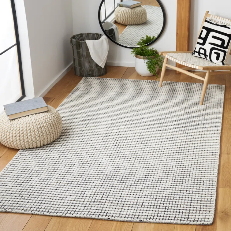 Latitude Run® Abstract Hand Tufted Wool Checkered Rug