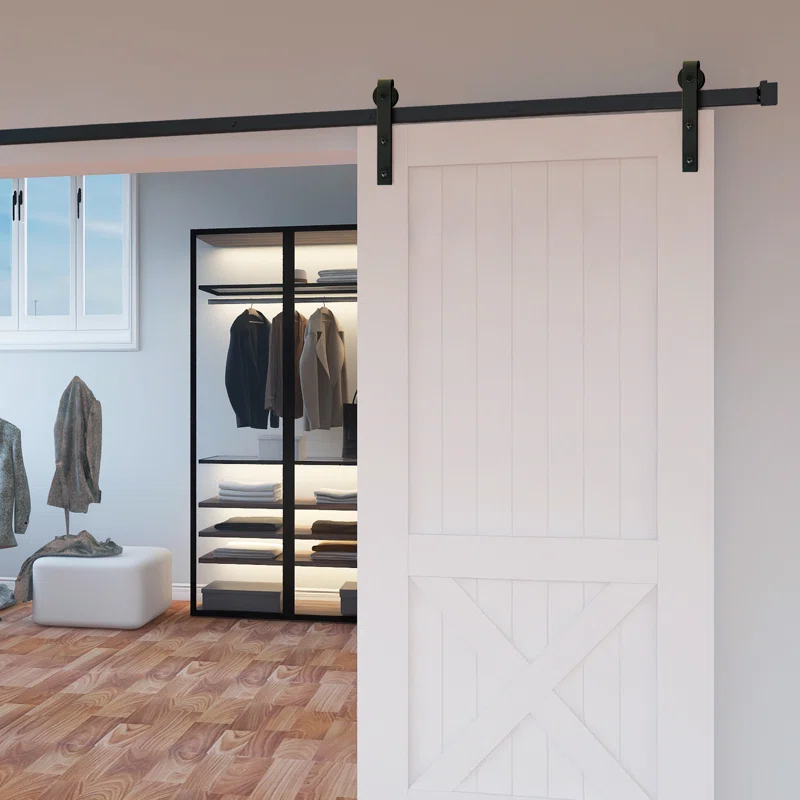 Black Steel Single Door Barn Door Hardware Kit Standard Single