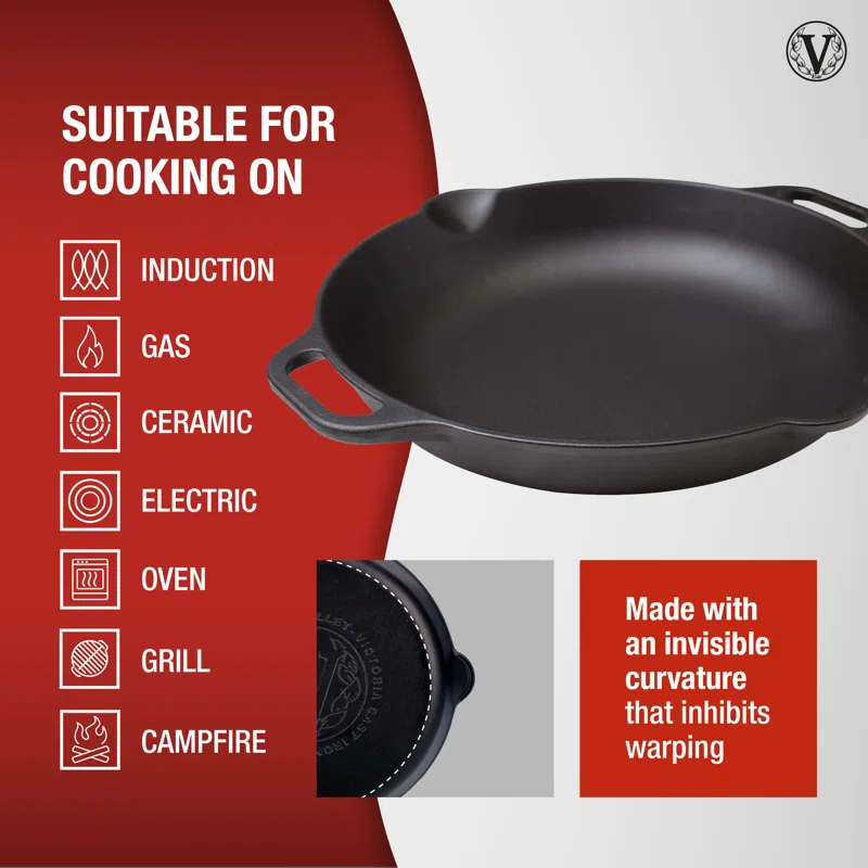 Victoria Victoria Cast Iron 13" Everyday Skillet with Loop Handles