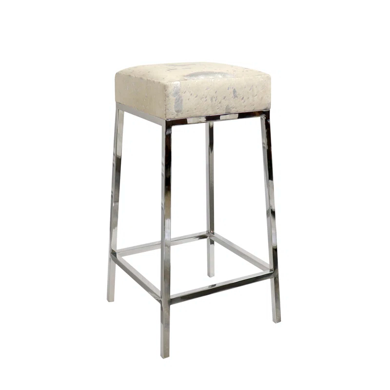 Pasargad Safari Stainless Steel & Cowhide Bar Stool