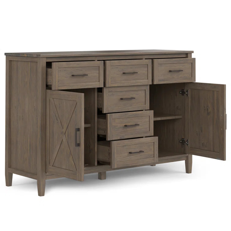 Simpli Home Ela 54"W Solid Wood Sideboard Buffet with 6 Drawers and 2 Storage Cabinets