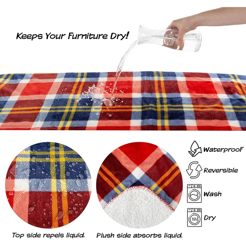 ULIMUS Waterproof Pet Blanket - 50X60 Reversible Plaid Throw Protects Couch, Car, Bed From Spills, Stains, Or Fur - Dog And Cat Blankets (Red)
