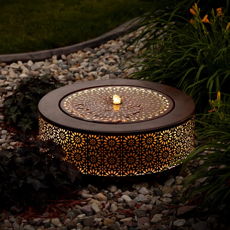 Dakota Fields Corsha Metal Weather Resistant Floor Fountain with Light