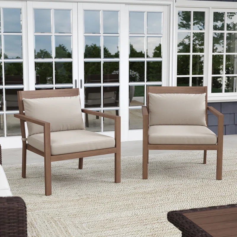Martha Stewart Martha Stewart Bedford All-Weather Patio Accent Chairs with Seat and Lumbar Cushions (Set of 2)