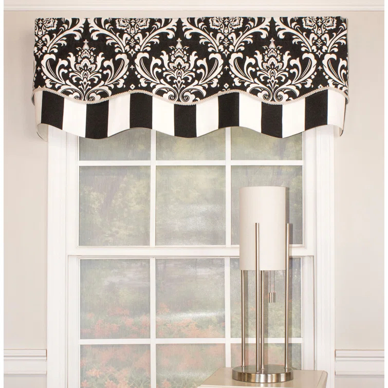 Black Damask Rod Pocket Window Valance, 50" Length