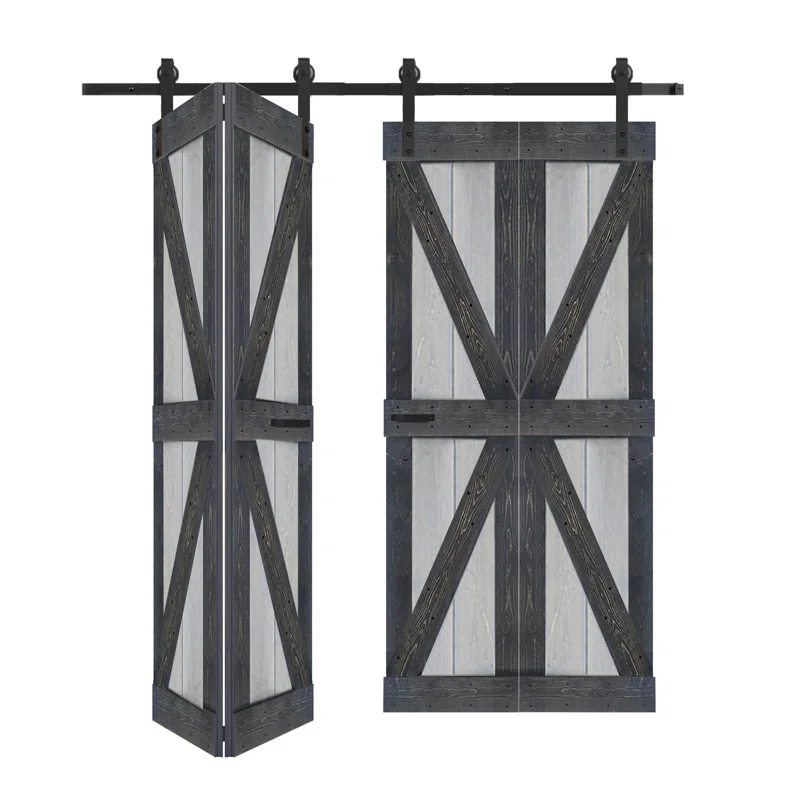 IsLife K Style Finished Solid Wood Bi-Fold Double Barn Door With Hardware Kit -Assembly Needed