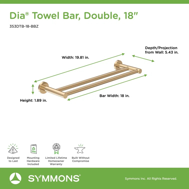 Symmons Dia 18" Wall Mounted Double Towel Bar 353DTB-18-BBZ