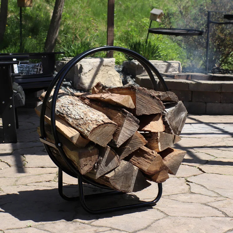 SunnyDaze Decor Indoor or Outdoor Tubular Steel Hoop Firewood Log Holder