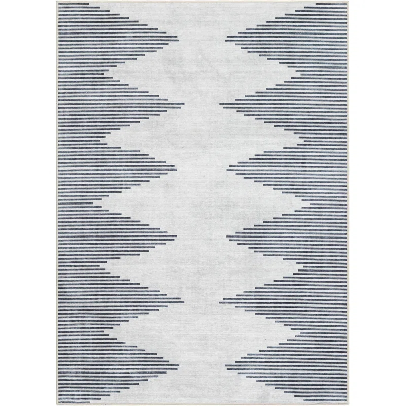 Trinx Kehr Bree Moroccan Diamond Stripes Ivory Grey Area Flat-Weave Rug