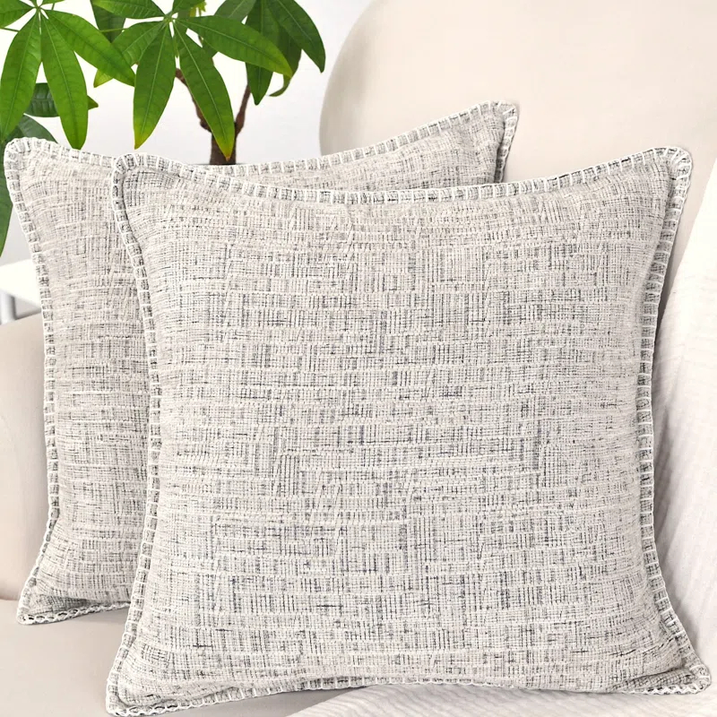 Oveesha Tassel Soft Chenille Throw Pillow Covers With Stitched Edge (Set of 2)