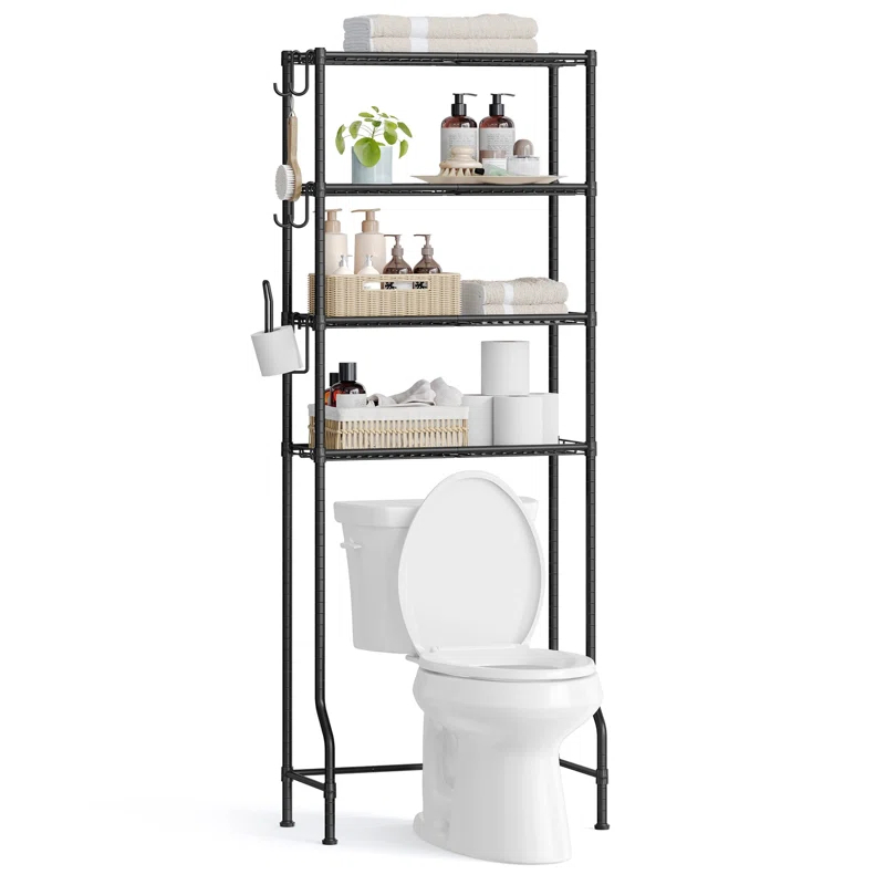 17 Stories Over The Toilet Bathroom Storage Shelf - 4-Tier Organizer With Adjustable Shelves And Hooks