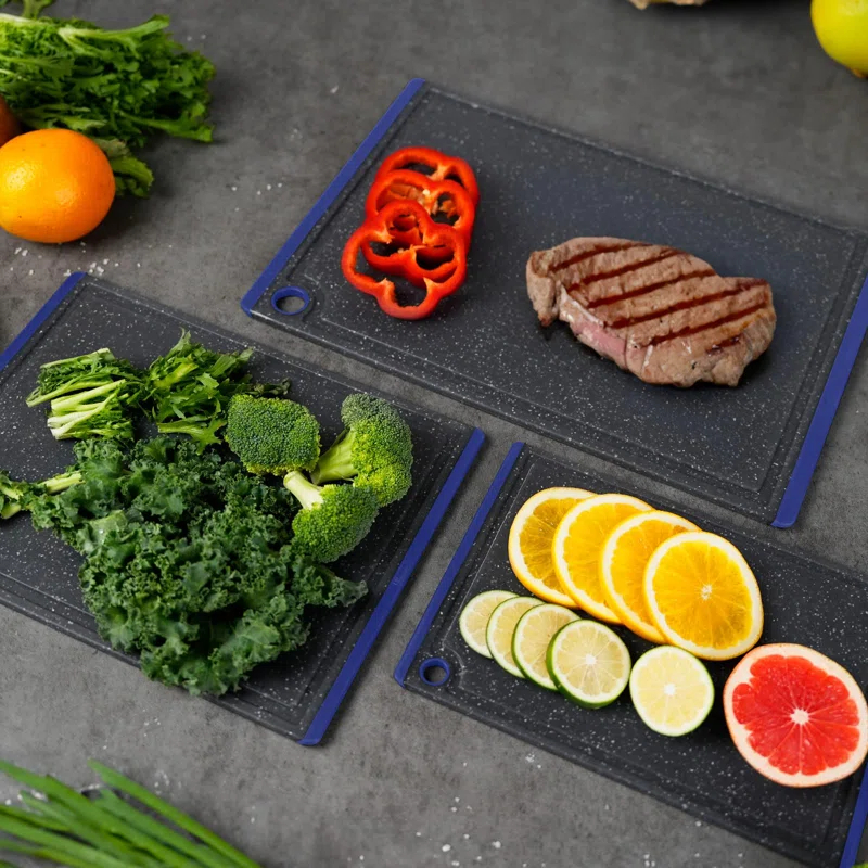 Plastic Cutting Coards For Kitchen, 3-Piece Large Cutting Board Set Dishwasher Safe Chopping Boards With Non-Slip Feet And Juice Grooves