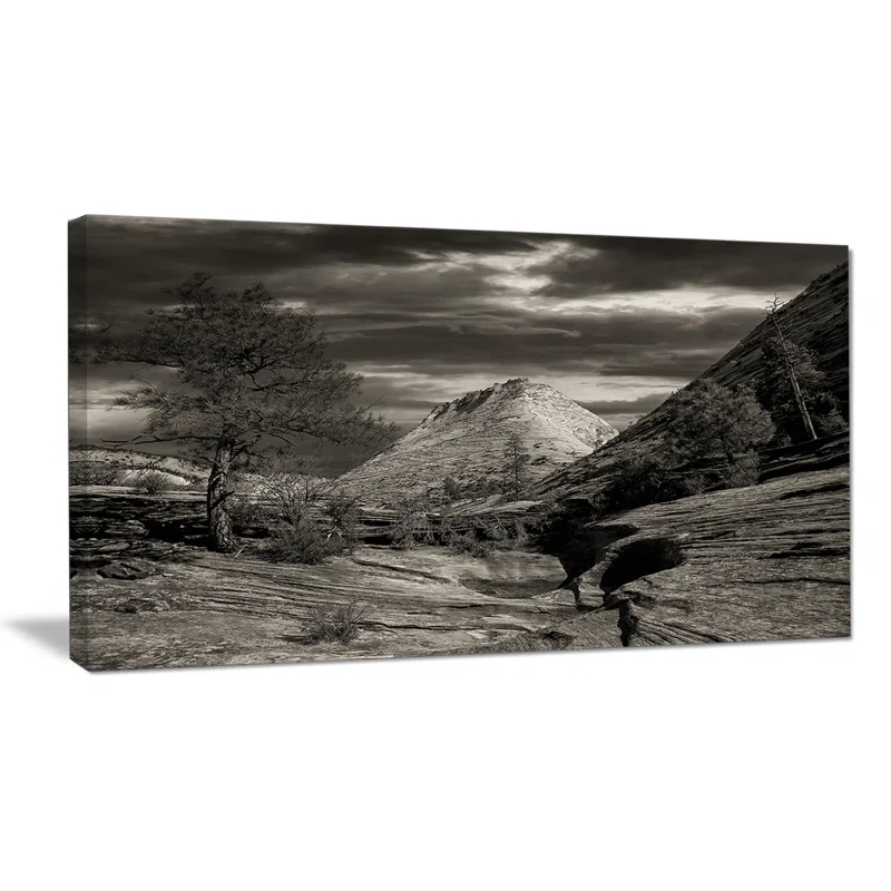 Design Art Layers of Red Rock Black and White Photographic Print on Wrapped Canvas