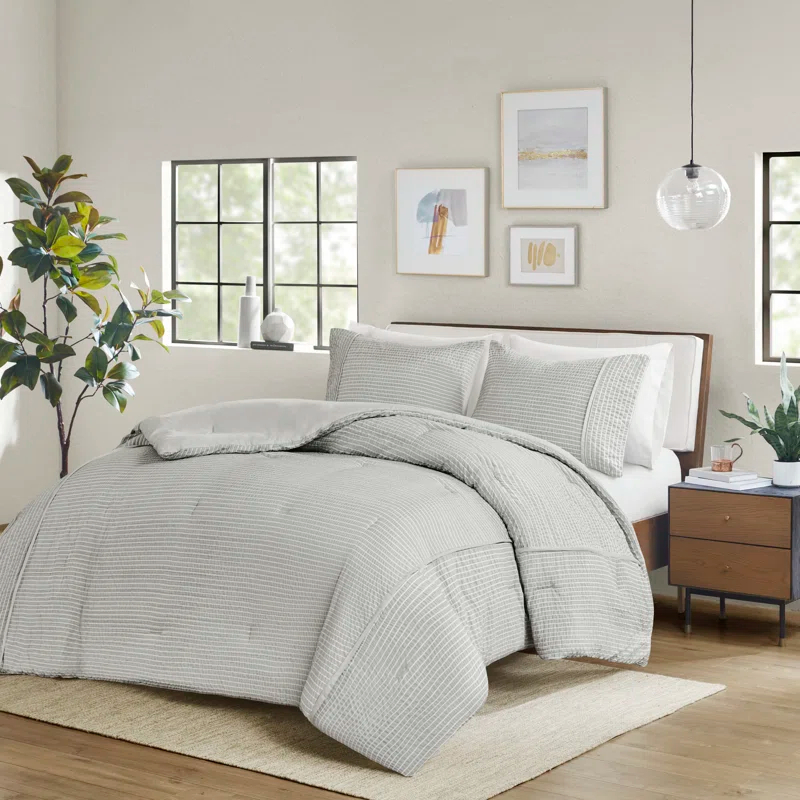 Beautyrest Apollo 3 Piece Striped Seersucker Oversized Comforter Set