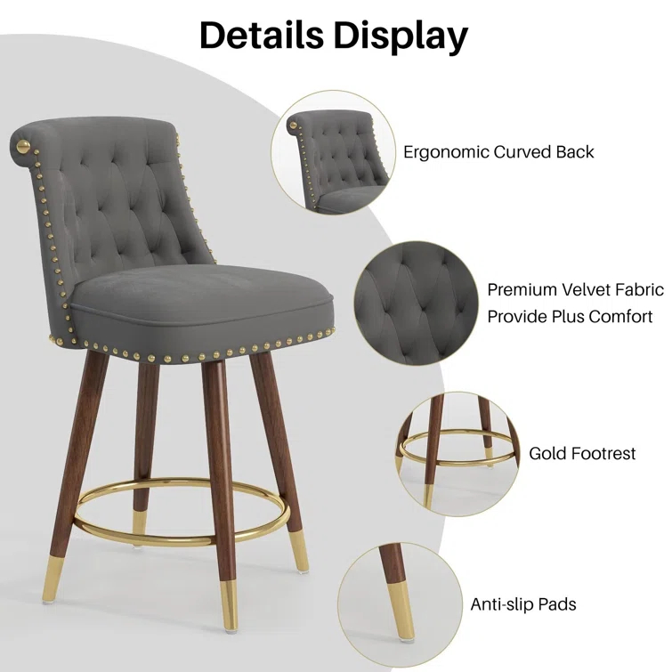 Everly Quinn Claymont Swivel 24 inch Counter Height Stools  (Set of 2) Upholstered Bar Stools with Back