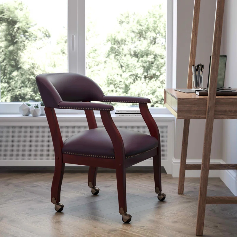 Leather Seat Waiting Room Chair with Wood Frame