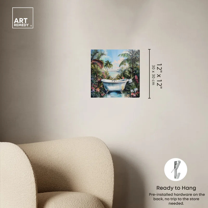 Art Remedy Paradise Bathtub Tropical Bathroom Wall Art by Art Remedy