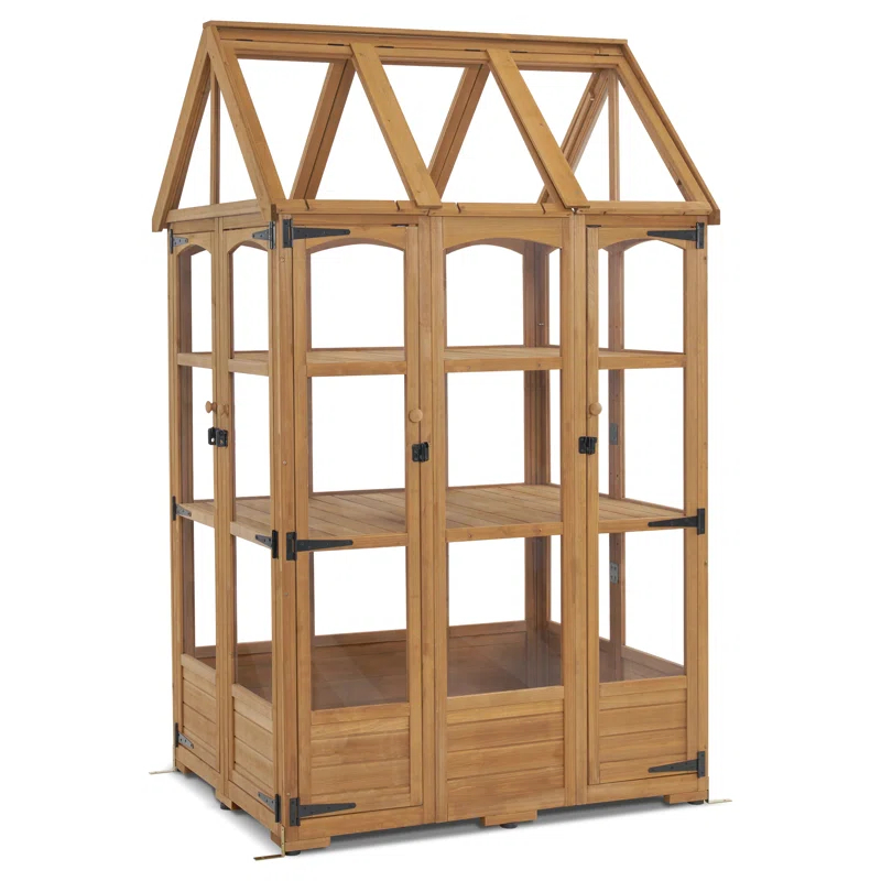 4' W x 3.23' D Wooden Greenhouse，Outdoor Greenhouse with Adjustable Roof Vent and 8 Lockable Door