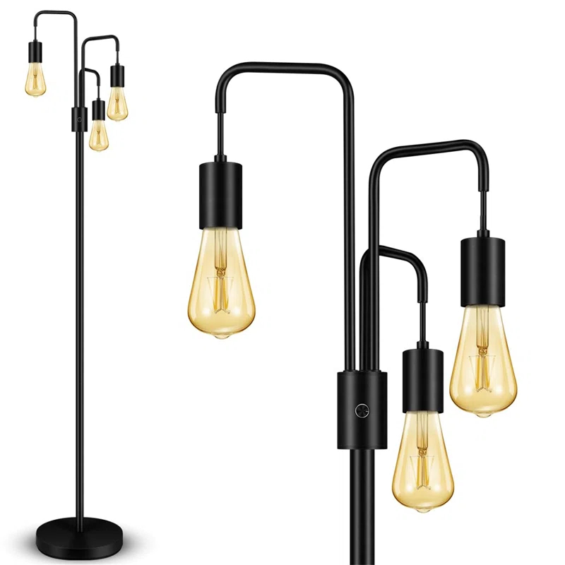 Living Room Industrial Floor Lamp, Modern Floor Lamp Standing Lamp With 3 Lights, Bulbs Not Included,