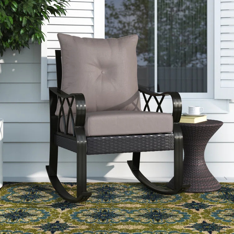 Lark Manor™ Outdoor Wicker Rocking Chair with Padded Cushions, Aluminum Furniture Rattan Porch Rocker Chair with Armrest for Garden, Patio, and Backyard & Reviews | Wayfair