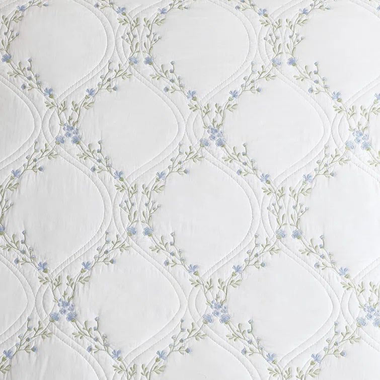 Laura Ashley Laura Ashley Floral Embroidery Cotton Reversible Quilt Set