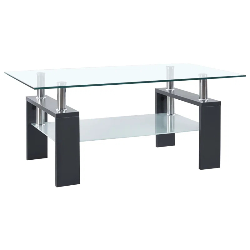 Orren Ellis Paizleigh vidaXL Coffee Table, Tempered Glass Top, Center Table, 37.4''x21.7''x15.7''