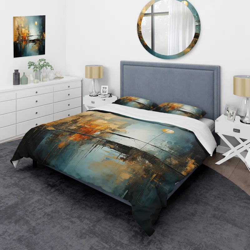 Design Art Teal Orange Bold Energy I - Dams Duvet Cover Set - Microfiber Polyester