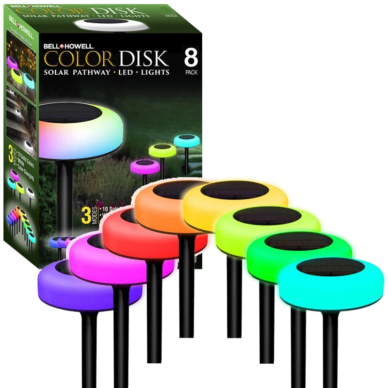Bell + Howell Bell+Howell Color Changing Outdoor Solar Powered Garden Disk Lights, Wireless Auto On/off Lights (Set of 8)