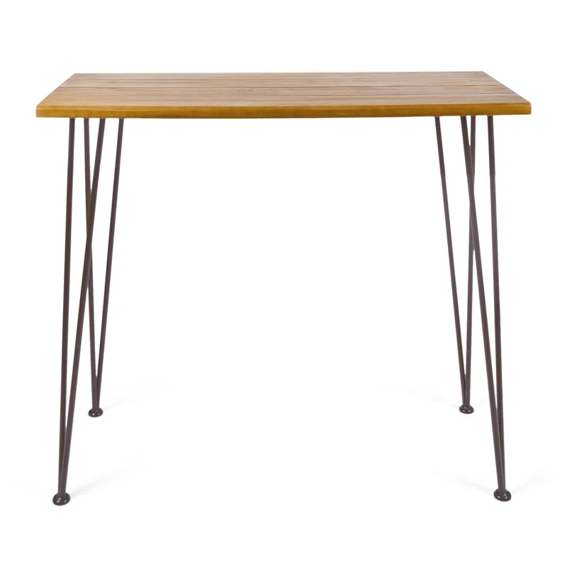 Union Rustic Loya Rectangular Acacia Wood Outdoor Bar Table
