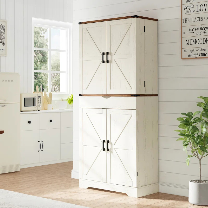 72'' Kitchen Storage Pantry Cabinet, Tall Deajah With 8 Door Shelves, 2 Cabinets And 1 Drawer, Freestanding Cupboard For Kitchen, Dining Room, Bathroom, Laundry