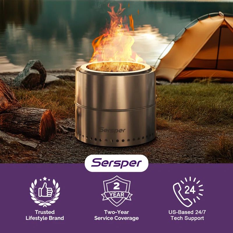 Ebern Designs Stainless Portable Smokeless Outdoor Fire Pit With Bag–for Outdoor Ambiance, Camping, and Backyard Gatherings