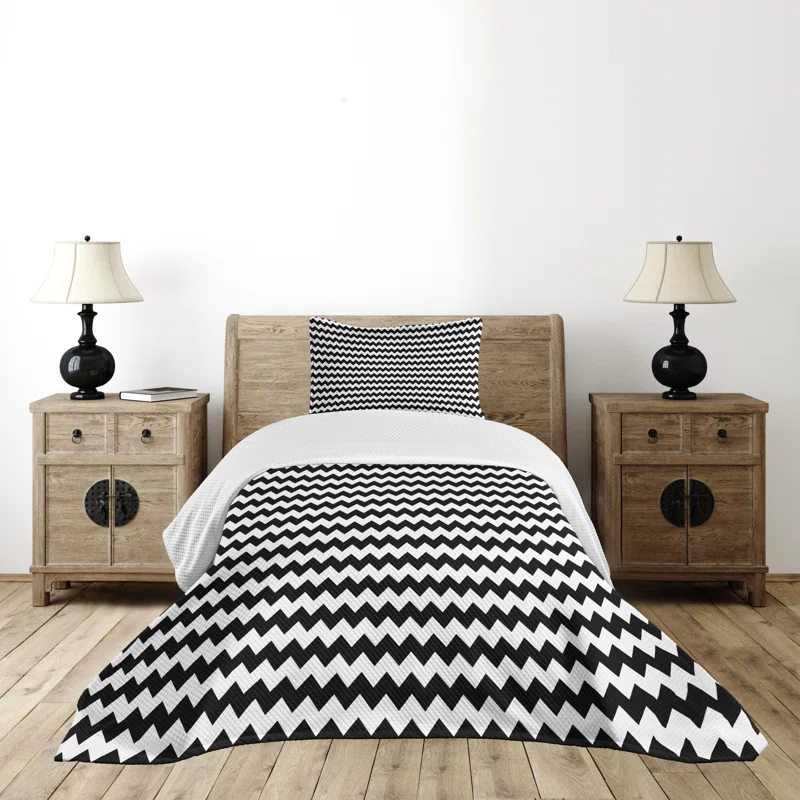 Ambesonne Ambesonne Chevron Bedspread Set Zigzags Black and White Black White