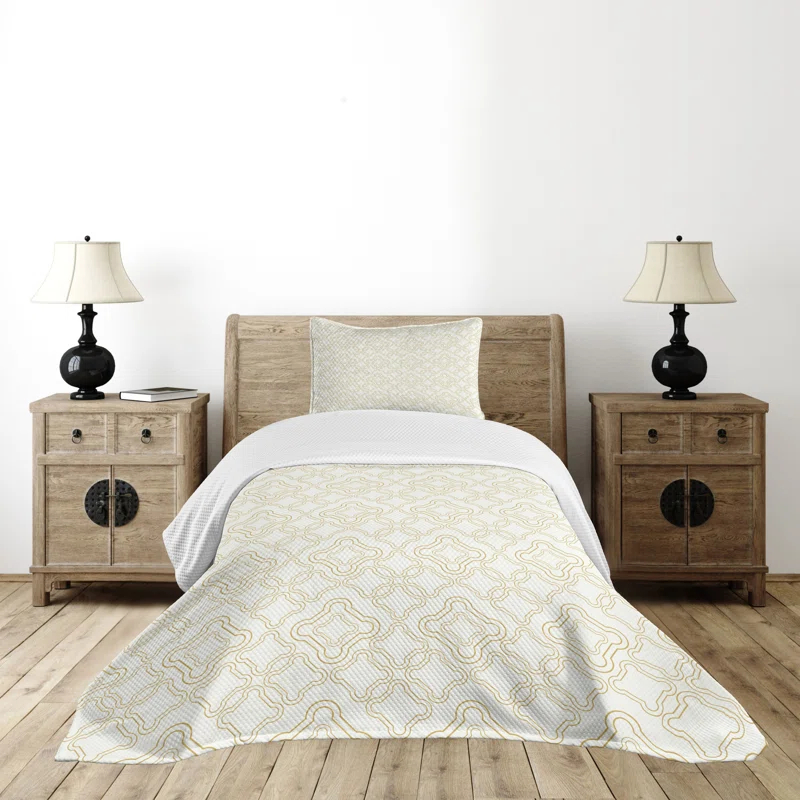 Ambesonne Ambesonne Ivory Bedspread Set 2 Pcs Rococo Style Oriental Twin Cream Tan